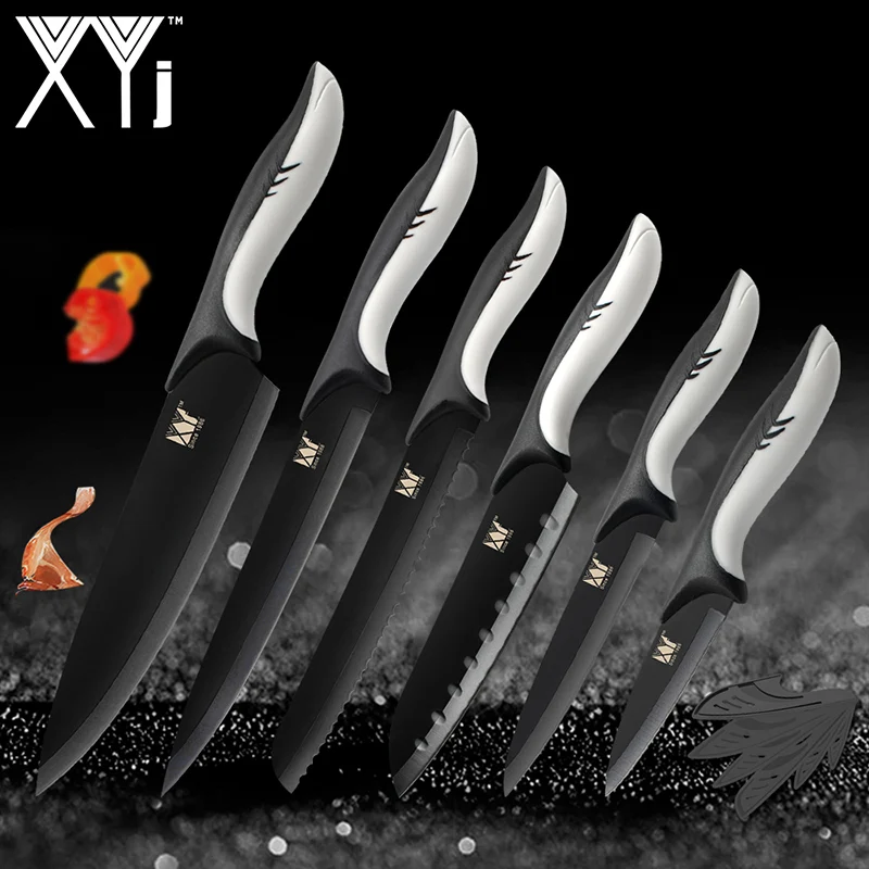 XYj кухонные ножи из нержавеющей стали держатель ножей замороженное мясо резак для очистки овощей утилита Santoku шеф-повара нож для нарезки хлеба инструменты для приготовления пищи - Цвет: 6 Pcs Set