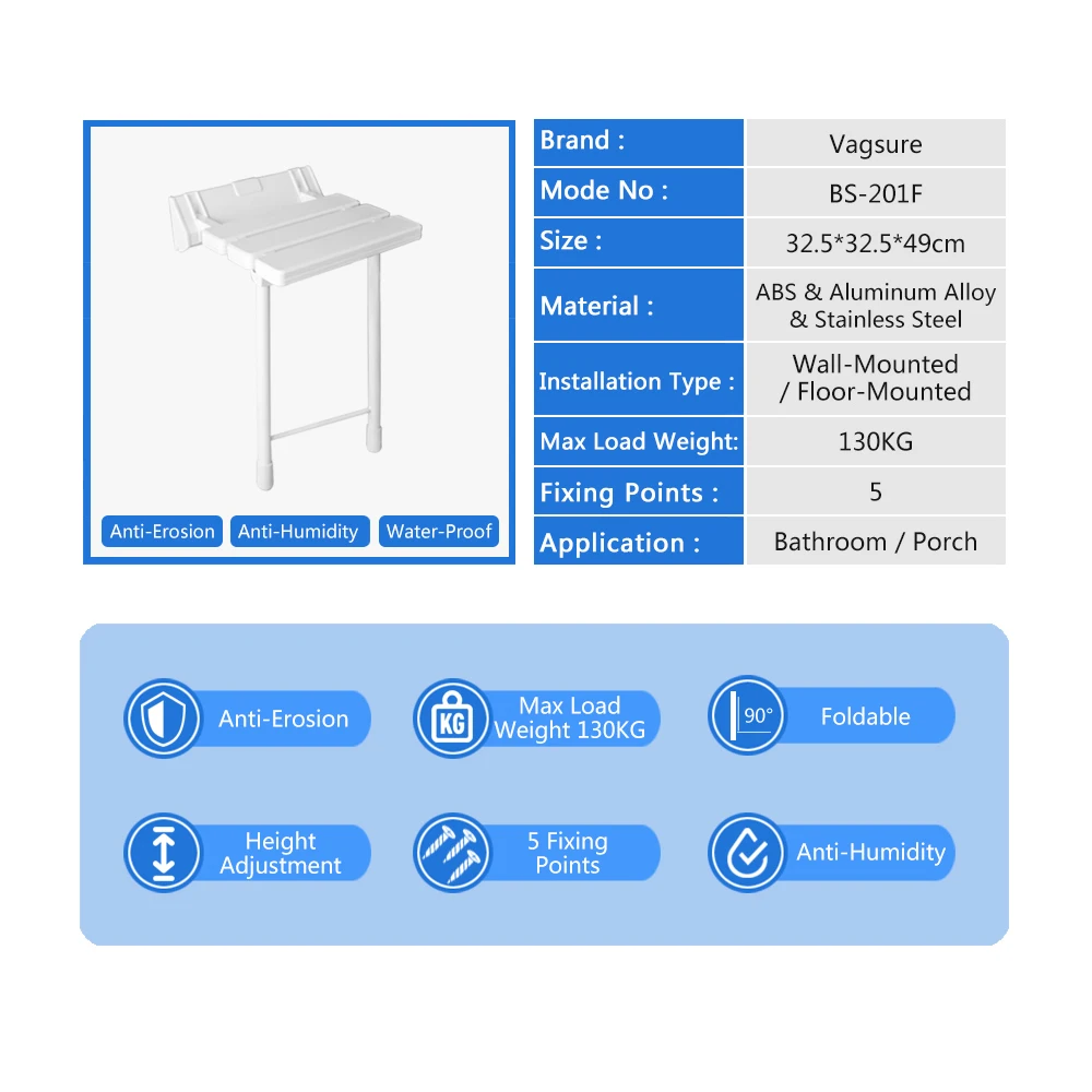 Vagsure Wall Mounted Shower Seat Folding Chair Relaxation Shower Bath Chair Solid Seat Spa Bench Saving Space Bathroom Vagsure Wall Mounted Shower Seat Folding Chair Relaxation Shower Bath Chair Solid Seat Spa Bench Saving Space Bathroom
