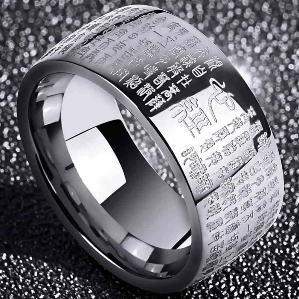 Stainless Steel Ring Signet Ring Finger Ring Buddhism Men's Feng Shui Thumb Signet Stainless Steel Buddha Ring Buddhist Heart Sutra Runes For Man Women Luxury Gift