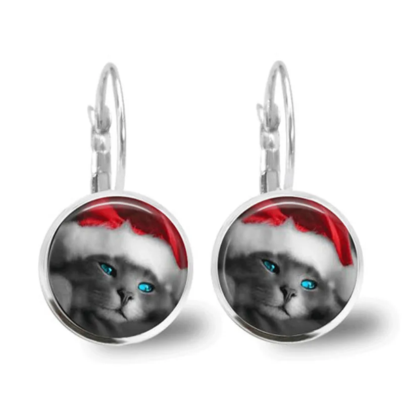 Модные Винтажные круглые бронзовая серьга Санта-сережки кошки ручной работы винтажная круглая бронзовая серьга женские очаровательные круглые серьги