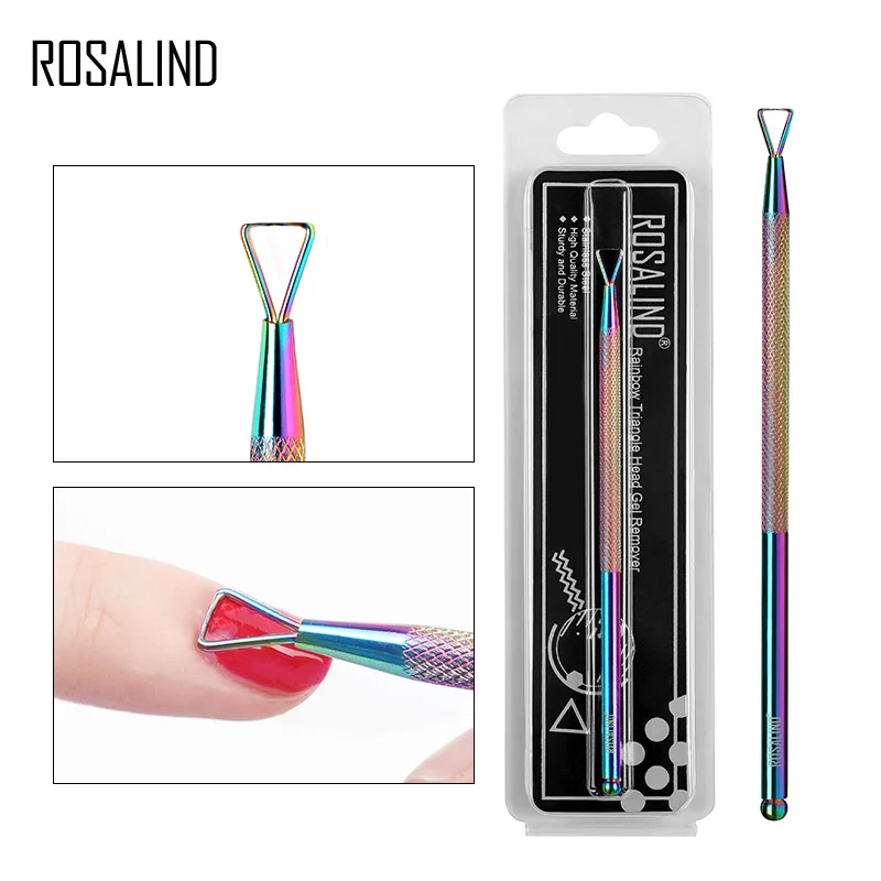 ROSALIND Rainbow Triangle Head Nail Degreaser 1PCS UV Gel Remover Stainless Steel Pusher Manicure Nail Gel Art Polish Remover