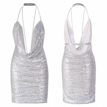 2017 RUIYIGE Backless Deep V Sequin Sexy Women Black Sexy Luxury Sundress Party Hot Short Dress Night Club Strap Mini Vestidos