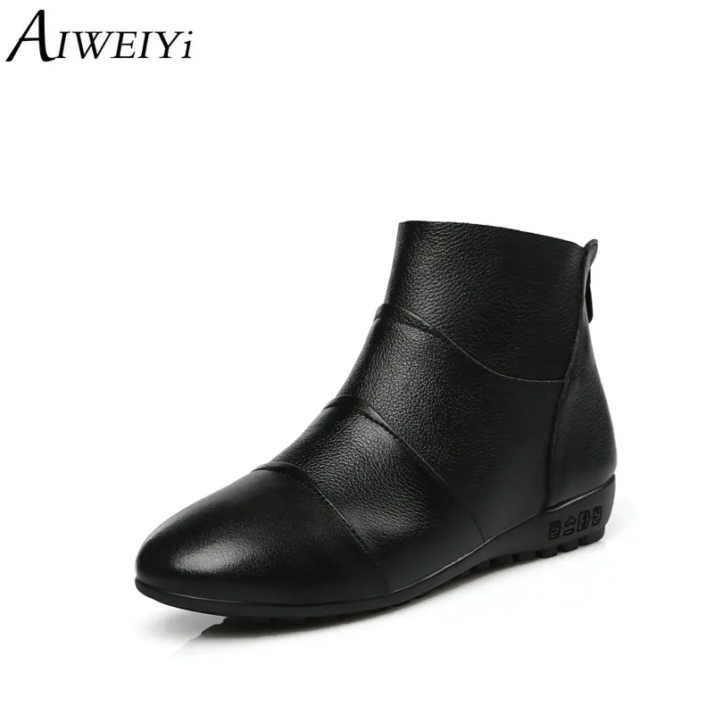 AIWEIYi/Женские базовые ботинки из натуральной кожи женские мокасины на молнии
