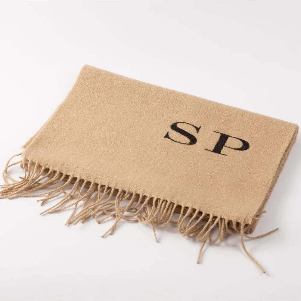 Black Thread Personalized Solid Tassel Women scarf Customized embroidery cashmere...