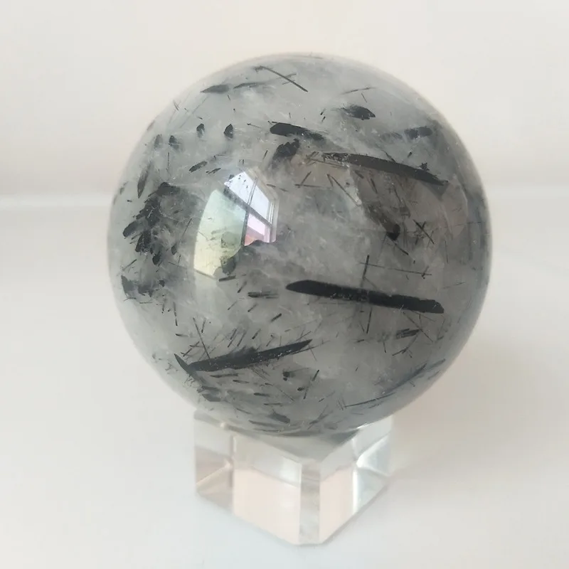 Натуральный кварц черный Рутиловый Хрустальный Шар полированный черный турмалиновый камень и Кристалл Исцеление - Цвет: ball and glass stand