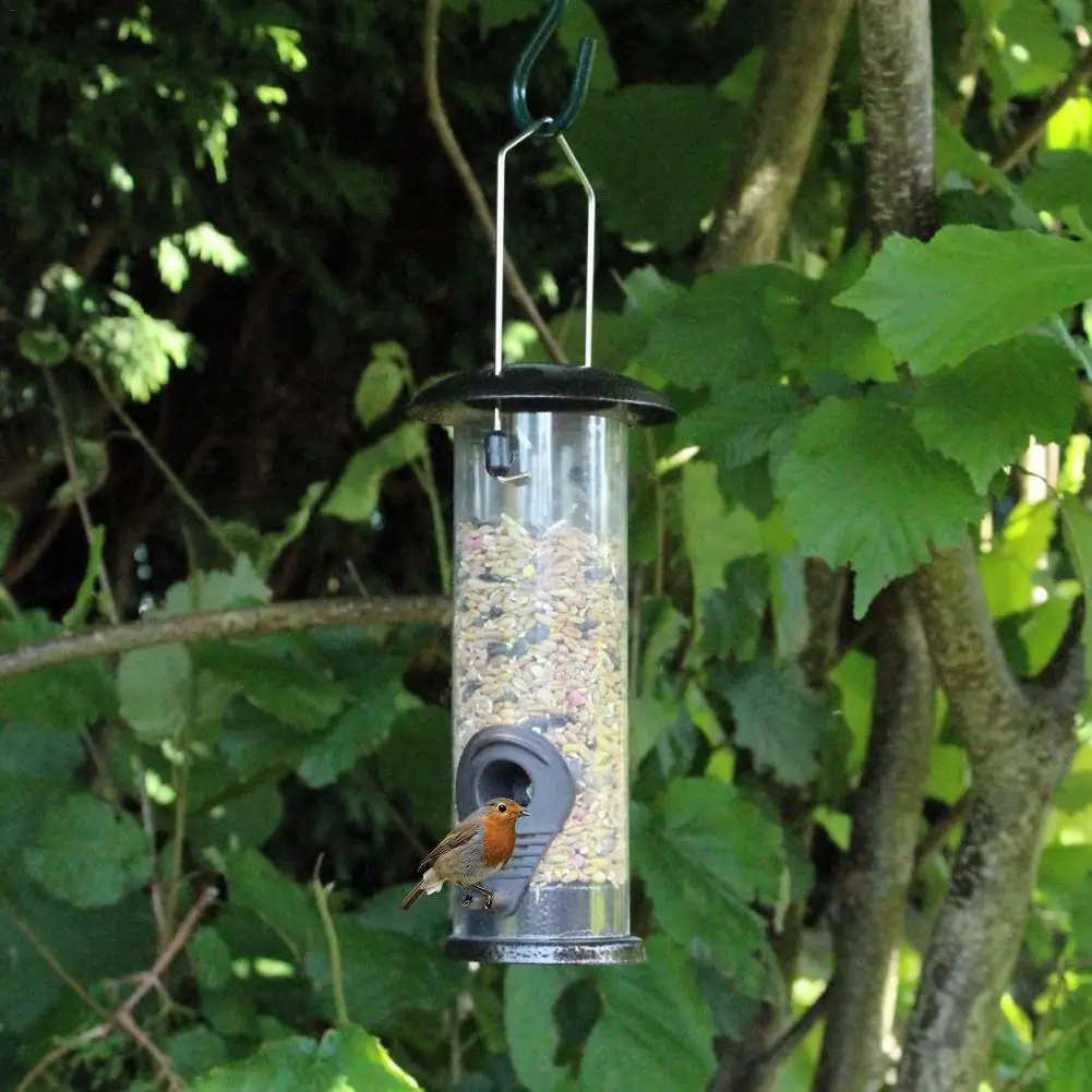 

PVC Bird Feeder Metal Top Transparent Case Wild Bird Feeder With Suspension Ring Black Environmentally Friendly