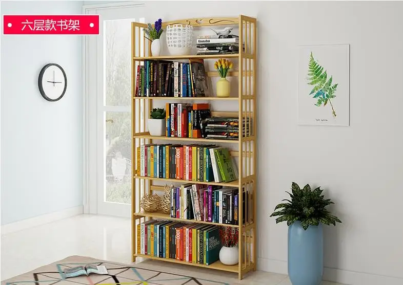 

6 layer Home Student Children chinese japanese Bookcase Bamboo Bookshelf Solid Wood Floor