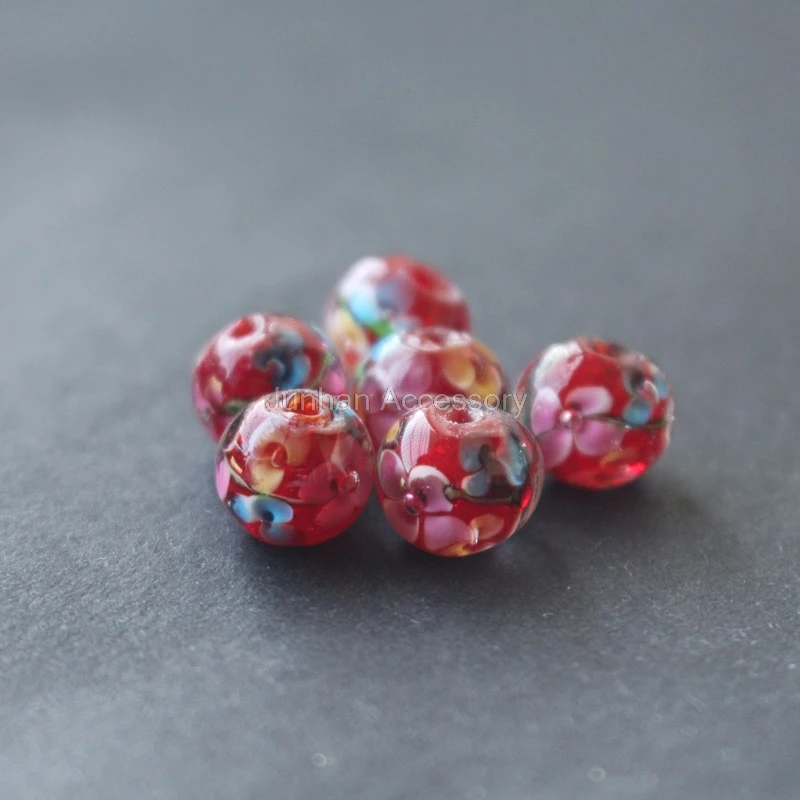 

10Pcs 10mm Handmade Glass lampwork beads Flower Beads Red Color for jewelry making Wholesale and Retail