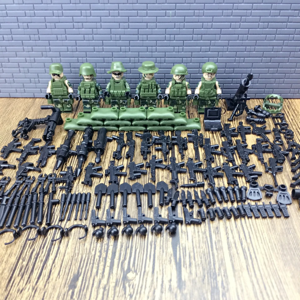 

Legoings Military Troops 6pcs Jungle Commandos Camouflage Army Soldiers Team with Weapons Pack Kids Block Toy For Boy