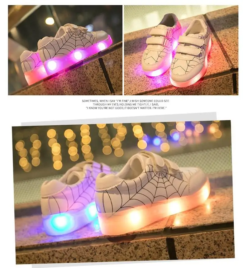 Новинка; usb зарядка; детская обувь; Светящиеся кроссовки; Светодиодный светильник; Человек-паук; спортивная обувь для детей; светящаяся