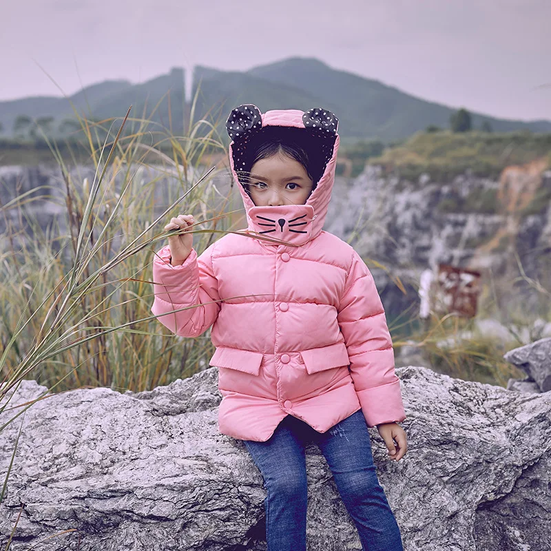 

Winter Jacket for Girls Kids Hooded Duck Down Coat Children Warm Toddler Boys Jacket 2018 Autumn Outerwear+Mask Coat Infant Top