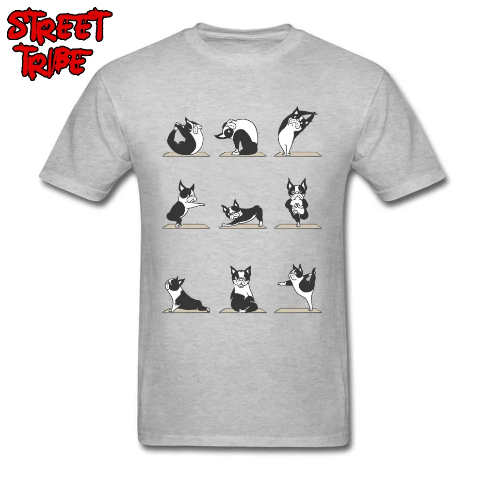 NormalSummer Short Sleeve Tops Shirts Lovers Day On Sale O Neck Pure Cotton Tops Shirts Men Top T-shirts Boston Terriers Yoga Boston Terriers Yoga grey