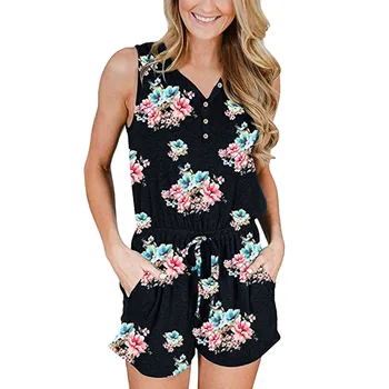 

Sexy Ruffle Floral Print Jumpsuit Romper Women V Neck Backless Overalls Causal Hollow Out Summer Beach Playsuit #Zer