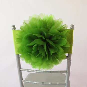 

2017 Popular Grass Green Floral Chair Sash Free Shipping Organza Big Flower Chair Band for Wedding Decoration