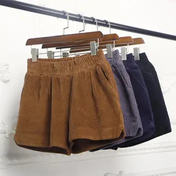 

Corduroy Shorts Women Autumn Winter Khaki Short Femme Casual Wide Leg Shorts Feminino Elastic Waist Woman Shorts Trousers C4868
