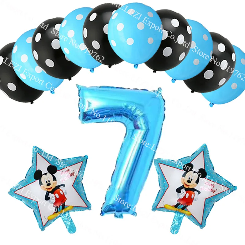 Мальчик 4 5 6 7 8 9 лет фольгированный шар Микки синий номер тематическая вечеринка на день рождения Декор шар точка латексные шары baby Shower 13 шт