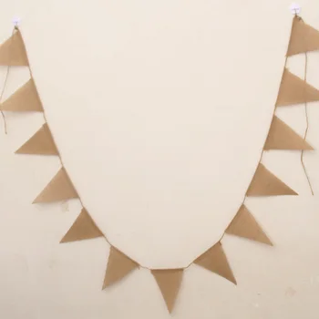 

2.8m Natural Jute Hessian Burlap Bunting Banner Wedding Party Photography Props Decoration Banner 13 Flags (flag size 13x17cm)