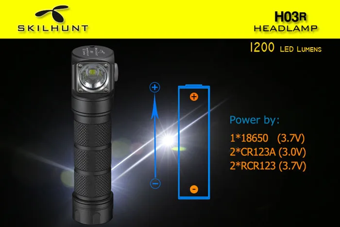 SKILHUNT H03R водонепроницаемый 2 3 режима 1200LM многоуровневый EDC светодиодный фонарик на 18650/CR123A/RCR123A батареи для кемпинга