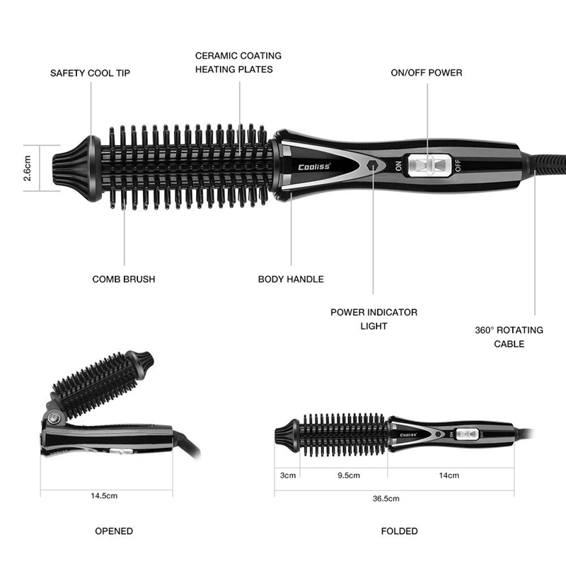 Cooliss At08 Pro 3 в 1 2-Way 360 градусов вращающаяся плойка щетка для завивки волос выпрямитель Горячий