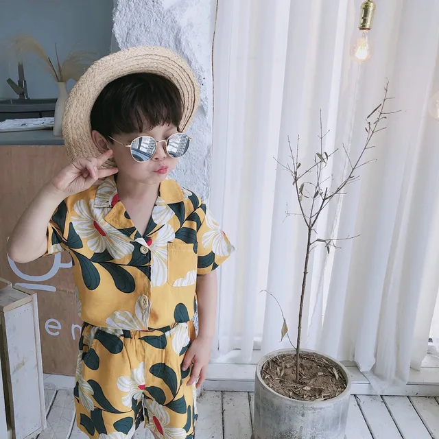2019 Summer Fashion Boys Big Floral Beach Style Soft Clothing Sets Kids Thin Breathable T Shirt + Shorts 2Pcs Suits 2