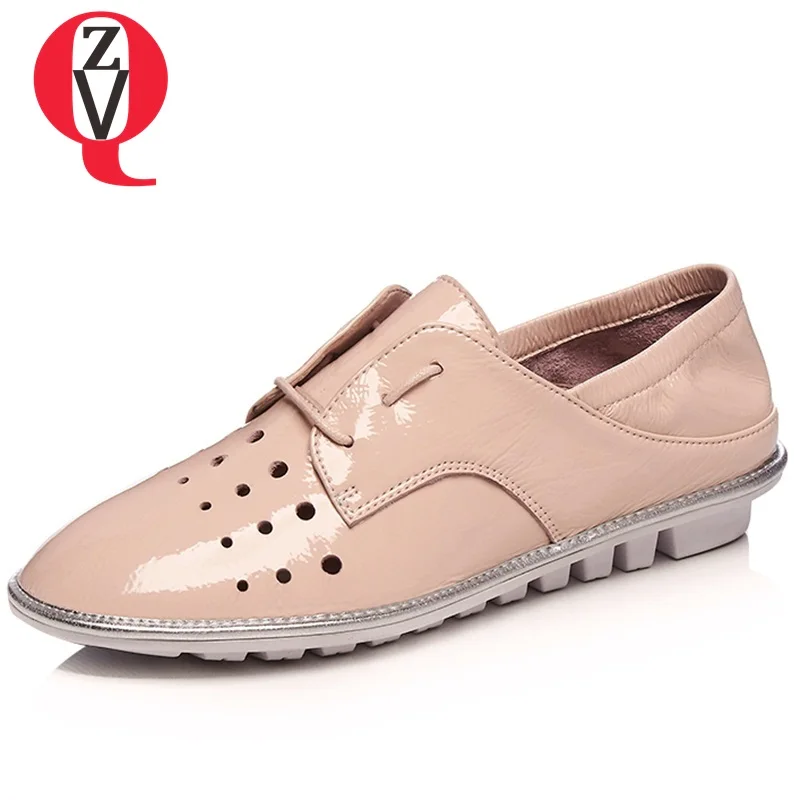

ZVQ absorb sweat hollow out patent genuine leather fashion comfortable convenient spring autumn low heel Office women's shoes