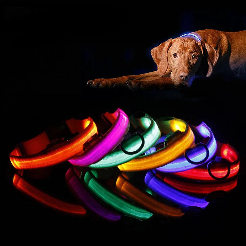 Нейлоновый ошейник для собак Светодиодный свет ночная безопасность светильник вспышка светящийся в темноте ошейник для кошек светодиодный ошейник для собак аксессуары для маленьких собак