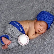 Хлопковые шапочки для новорожденных, вязаная крючком детская синяя шляпа для газетчика со штанами комплекты для малышей, детские шапки, Новорожденные крючком Фотография Prop