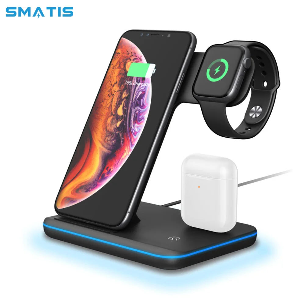 

15W Qi Fast Wireless Charger Dock Station for Xiaomi Mix3 Huawei P30 iPhone X 8 XS Quick Charger for Apple Airpods Watch 4 3 2 1