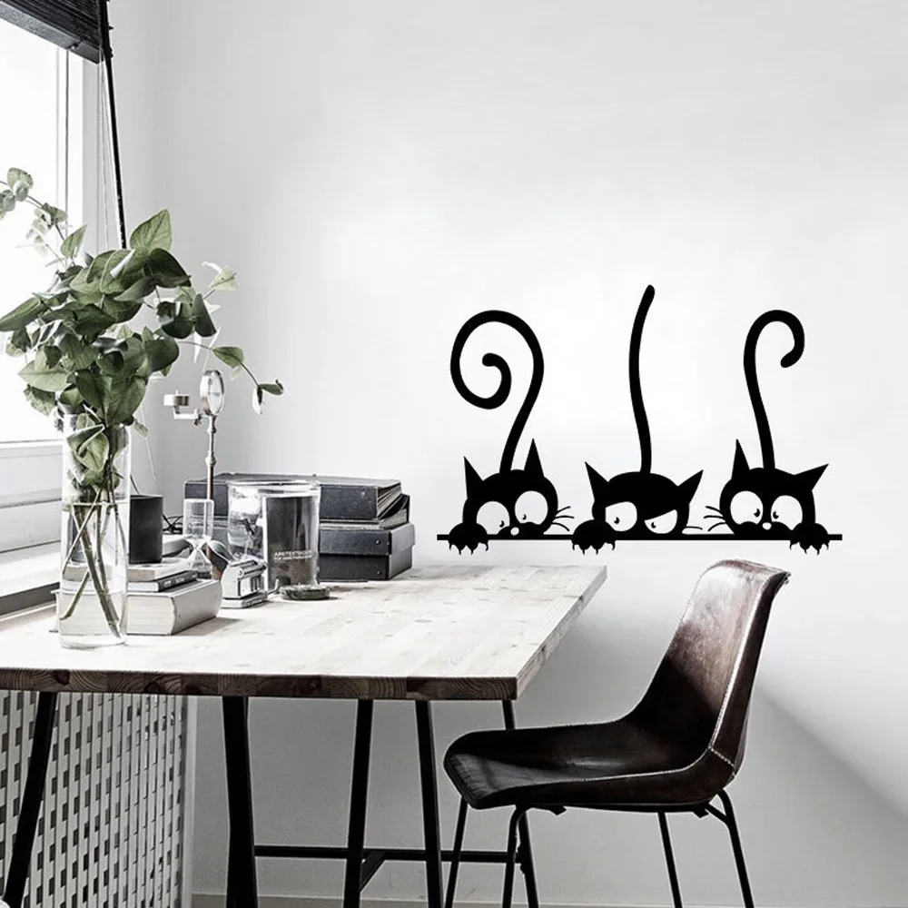 Три забавных кота, животные, наклейка на стену, бытовая комната, ПВХ, наклейки на окна, Фреска, сделай сам, украшение, Съемные 3D наклейки на стену, домашний декор