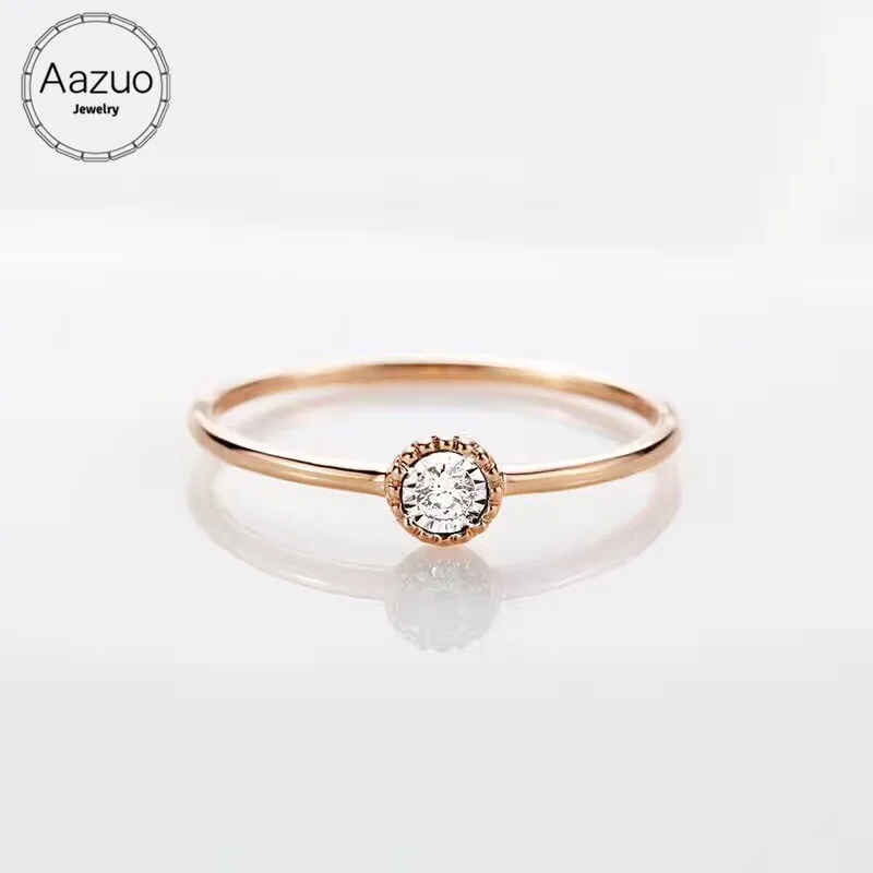 

Aazuo 100% 18K Rose Gold Real Diamond IJ Si Mirco Paved Small Round Ring for Woman Charm Jewelry Fashion Love Gift tiny thin