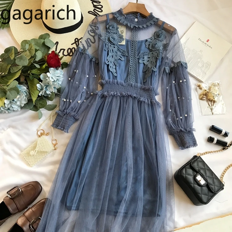 

Gagarich Two Piece Set Three-dimensional Flower Lace Loose Slim Long Sleeve O-neck Fashion Ladies Dresses Vestidos Verano