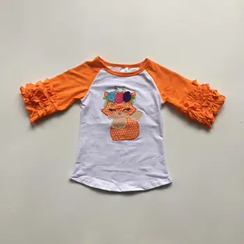 

children girls Fall / Autumn raglans Girls carton FOX raglans girls boutique cotton fox top tee raglans orange sleeve