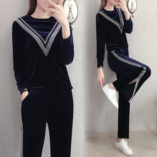 

Plus Size 5xl Velour Tracksuit Wide Leg Velvet Tracksuits 2 Piece Set Women Conjunto Feminino Year-old Female Costume