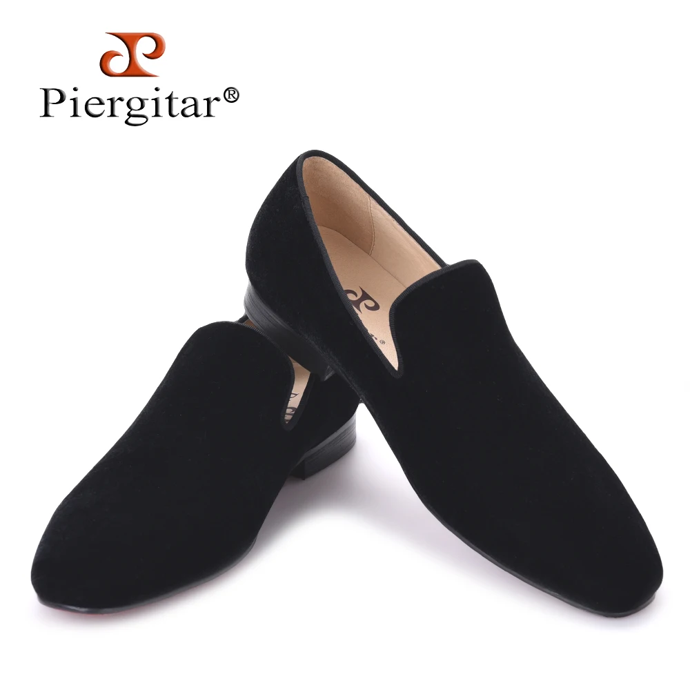 Piergitar 2017 new arrival men black velvet handmade flats shoes Fashion wedding and party men dress shoes plus size men loafers