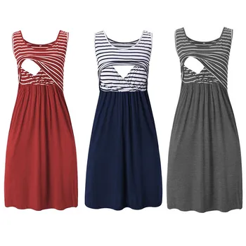 

Women dresses Pregnant Maternity Stripe Tunic Breastfeeding Summer Maternity clothes for pregnant Women nursing dress HOOLER