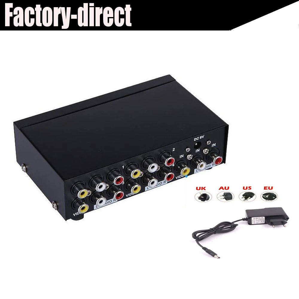 

4-port composite RCA AV Splitter 1X4 CVBS audio video splitter distributor for TV,DVD player with power adapter
