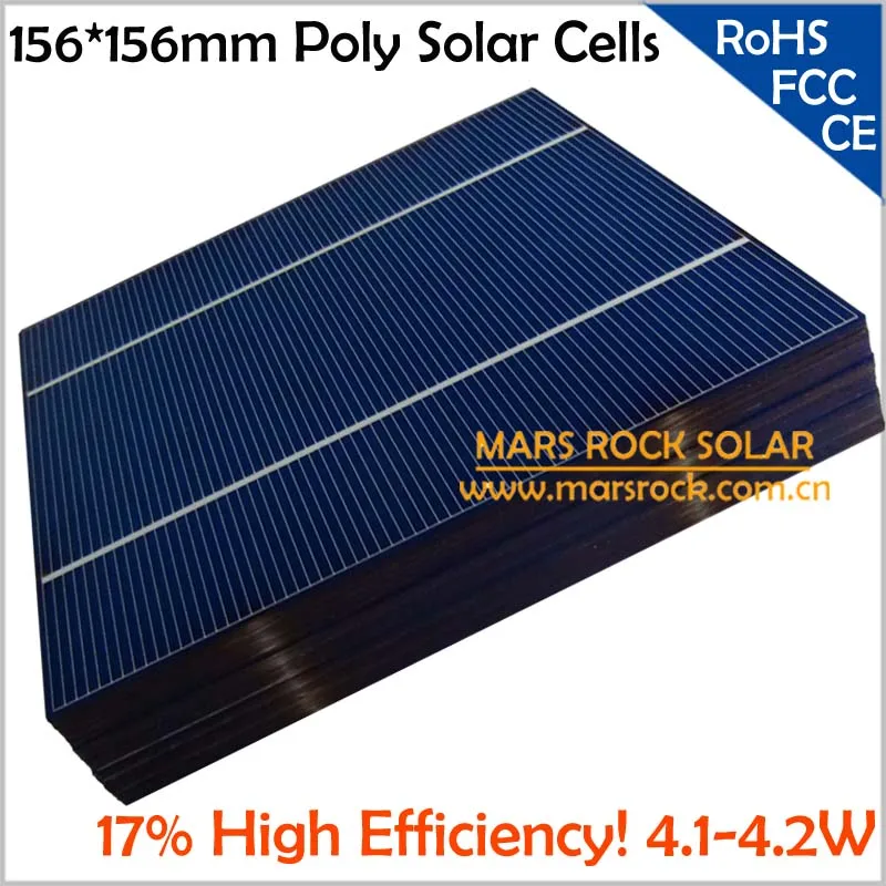 100 шт. 4,1 Вт-4,2 Вт 0,5 В 17% эффективность 156x156 мм поликристаллических кремниевых солнечных элементов, равномерный синий цвет, используется для изготовления солнечной панели