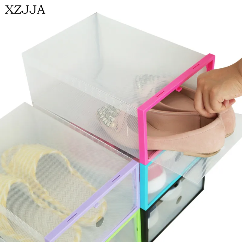 XZJJA الإبداعية DIY الملونة واضح أحذية صندوق تخزين طوي درج نوع صندوق تخزين للنساء حذاء رجالي المنظم XZJJA الإبداعية DIY الملونة واضح أحذية صندوق تخزين طوي درج نوع صندوق تخزين للنساء حذاء رجالي المنظم