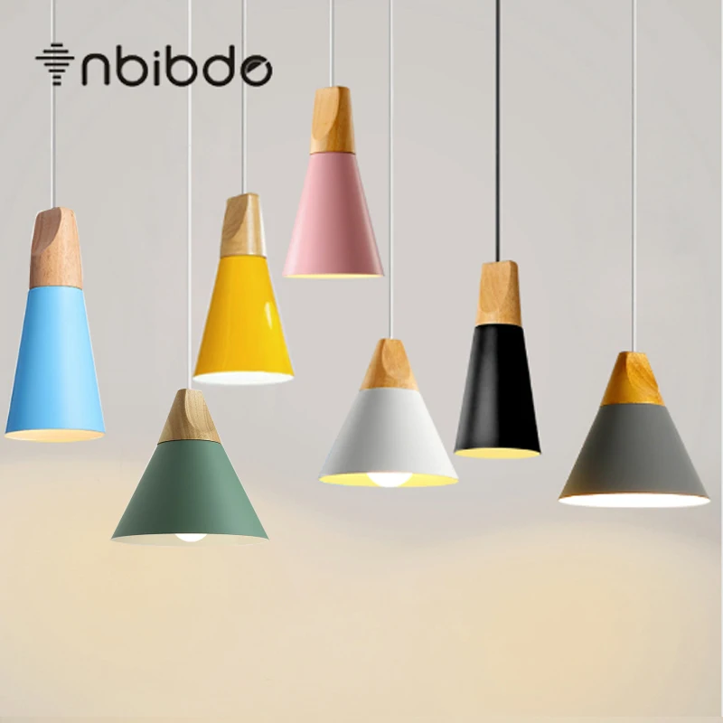 

Wood Pendant Lights Lamparas Colorful Aluminum lamp shade Luminaire Dining Room Lights Pendant Lamp For Home Lighting