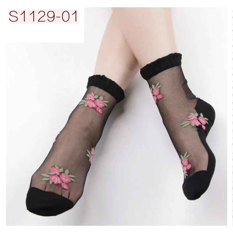 5 пар/партия, женские повседневные носки с цветочным рисунком, цветные тонкие дышащие носки из хлопка, 21 см-25 см, свободный размер, женские шелковые носки - Цвет: 5 Pairs
