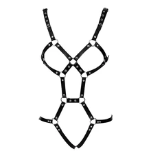 Pu кожаная портупея Комплект тела Связывание клетка бюстгальтер черный пикантные Harajuku в готическом стиле и стиле Панк настроить белье вечерние танец Rave Подвязки для для женщин