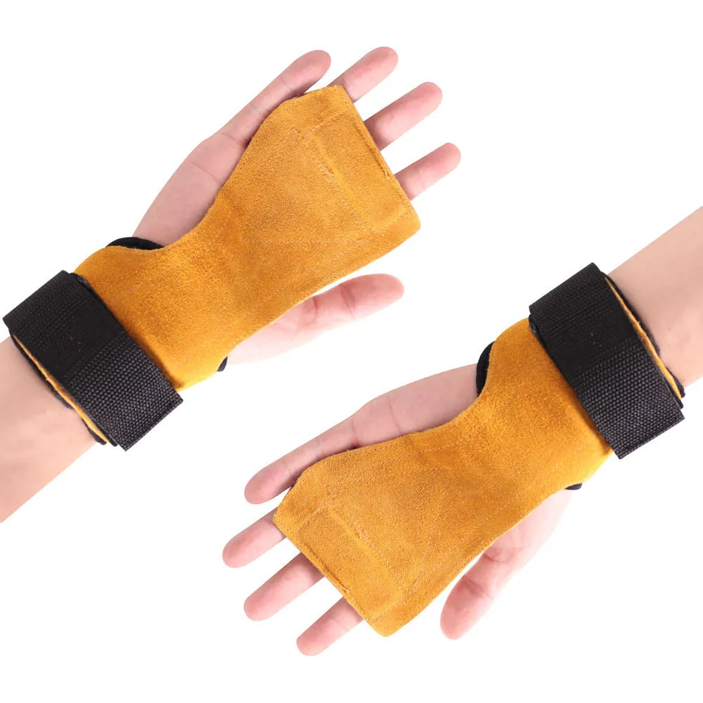 Фитнес кожаные перчатки для тяжелой атлетики для тренажерного зала защита для ладоней ремень Тяжелая подкладка для подъема запястья перчатки для гантелей Тренажерное Оборудование - Цвет: Цвет: желтый