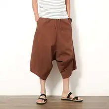 Летние богемные Экстра ширина мужские бермуды повседневные тонкие обшитые мужские шорты свободные льняные шорты длиной до икры шаровары хип хоп