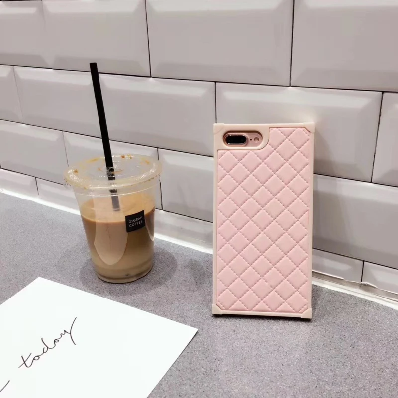 Роскошный брендовый розовый квадратный кожаный мягкий чехол s для iphone 6 S 6 S plus 7 7plus 8 8plus X популярный мобильный чехол для телефона couqe