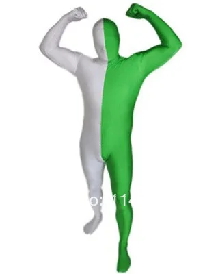 Зеленый и белый Разделение лайкра спандекс полное тело Зентаи костюм