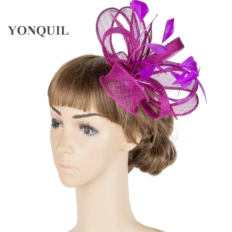 Шляпки из соломки синамей с вуалеткой высокое качество Клубная Кепка перо женские аксессуары для волос несколько цветов доступны MYQ077