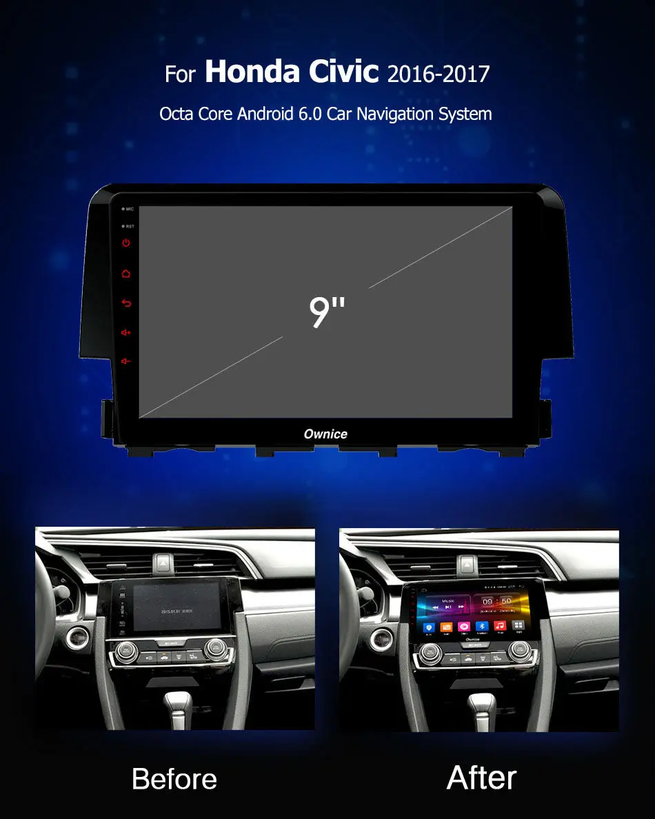 Clearance Ownice C500+ G10 Octa Core Android 8.1 Car DVD GPS Navigation for Honda Civic 2016 32G ROM 2G Support 4G LTE DAB+ DVR Car Play 2
