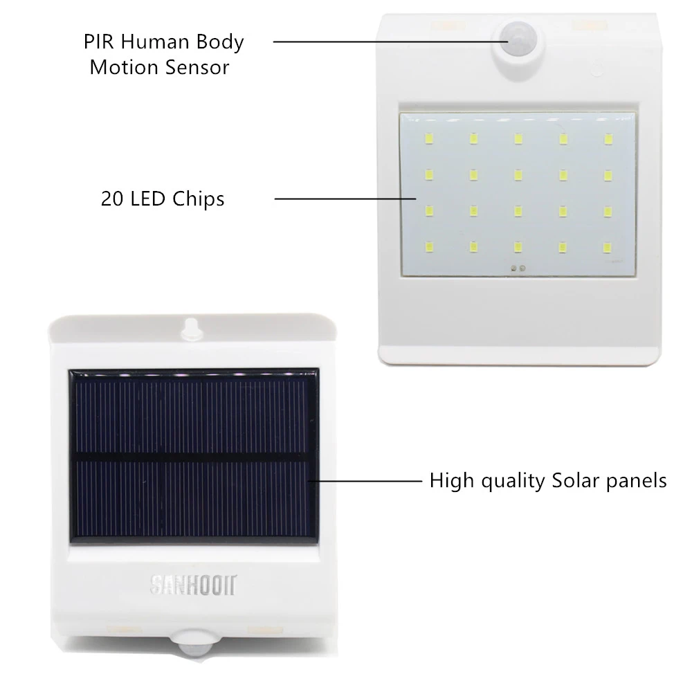 SANHOOII 24SMD светодиодный солнечный Мощность свет IP44 белый движения PIR датчик солнечной лампы для использования на природе, садовые двора стены украшения 3,7 V