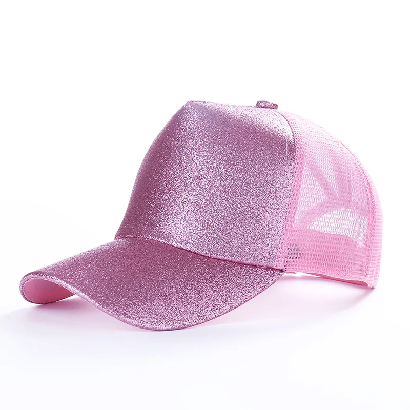 Модный конский хвостик, бейсбольные кепки для женщин, грязные Баночки, оснастки, летние сетчатые шляпы, повседневные спортивные кепки с блестками, Прямая, шапки - Цвет: Розовый