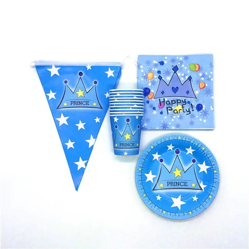 

Party Supply 80Pcs/lot Crown Wedding Family Party Paper Tableware Kids Boy Birthday Party Napkin Cup Plate Decoration Supplies